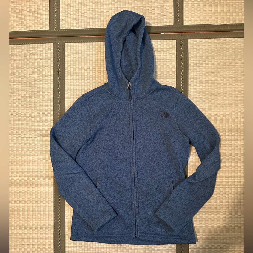 Hooded blue North Face Zip up Jacket